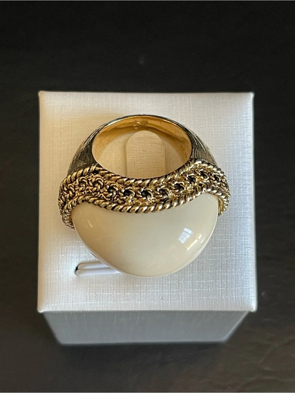 Vintage Gold-Tone Cream Cabochon large dome Ring